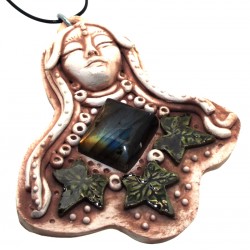 Ceramic Goddess with Labradorite Wall Art 02